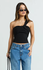 Maura Top - One Shoulder Twist Top in Black
