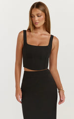 Stormi Two Piece Set - Corset Top And Maxi Skirt Set in Black