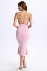 Modal Plunge Open-Back Midaxi Dress in Blush Pink