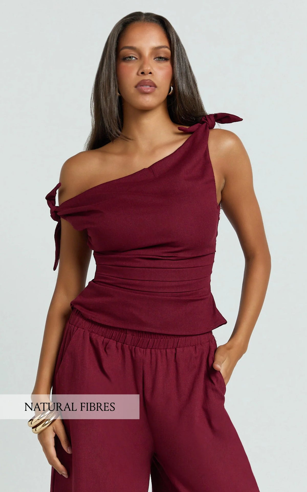 Ivy Top - Linen Off Shoulder Tie Top in Berry