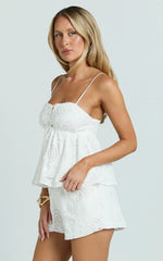 Duffy Top - Lace Trim Broderie Babydoll Camisole in White