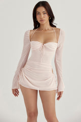 pink quartz chiffon cutout halter mini dress