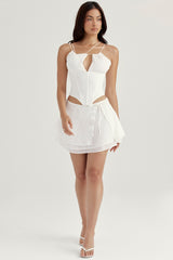 white floaty layered mini skirt