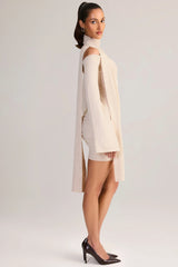 Knit Scarf-Detail Off-Shoulder Mini Dress in Cream