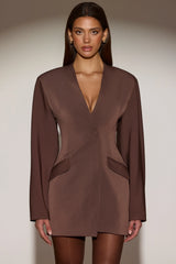 Single-Breasted Blazer Mini Dress in Chocolate Brown