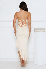 Enchanted Affection Strapless Sequin Midi Dress Yellow