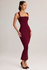 Modal Square-Neck Bodycon Midi Dress in Wine