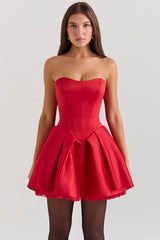 holly red satin detachable bow mini dress