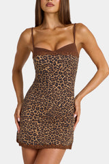 Modal Lace-Trim Peekaboo Mini Dress in Leopard