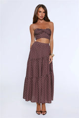 Icon Darling Strapless Polka Dot Crop Top Brown