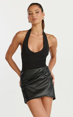 Patricia Mini Skirt - Mid Rise Fitted Patent Leather Skirt in Black