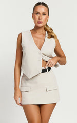 Melinda Top - Recycled Tailored Button Through Vest Top in Stone
