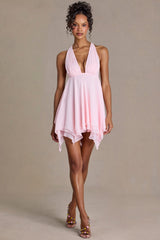 Chiffon Plunge-Neck Open-Back Mini Dress in Blossom