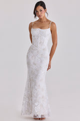 white hand beaded embellished bridal gown