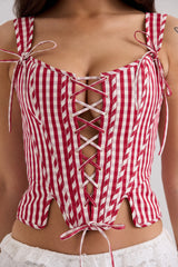 red gingham cotton corset top