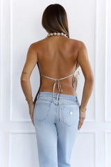 Chic Babe Metallic Halter Cowl Top Gold