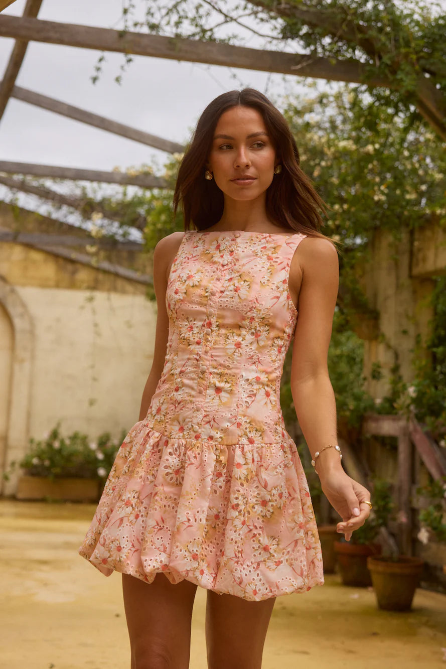 Heavenly Drift Floral Mini Dress Pink