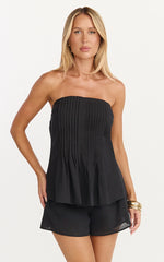 Mardie Two Piece Set - Pin Tuck Strapless Top and Short Set in Black