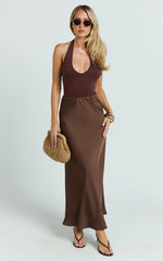 Amari Maxi Skirt - High Waisted Bias Cut Skirt in Chocolate