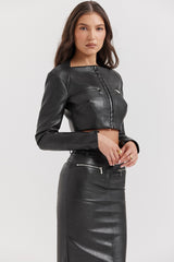 black vegan leather cropped top