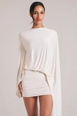 Draped Cape Mini Dress in Vanilla