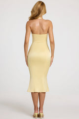 Satin Sweetheart Bustier Fishtail Midaxi Dress in Butter Yellow