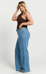 Emman Jeans - High Waisted Cotton Wide Leg Denim Jeans in Mid Blue