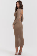 tan knit midi dress