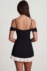 Off-Shoulder Ruffle A-Line Mini Dress in Black