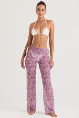 violet floral cutout trousers