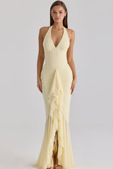 lemon mesh silhouette maxi dress