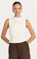 Gisandra Top - High Neck Gathered Sleeveless Top in Cream