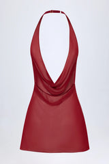 Cowl-Neck Backless Mini Dress in Dark Cherry