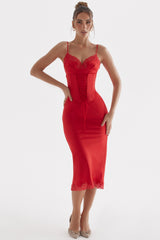 red rose satin slip dress