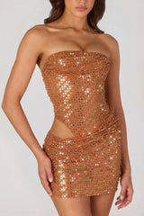 Embellished Cut-Out Mini Dress in Bronze