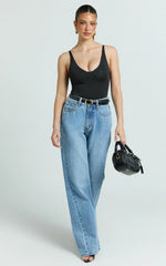 Stephie Bodysuit - V Neck Bodysuit in Black