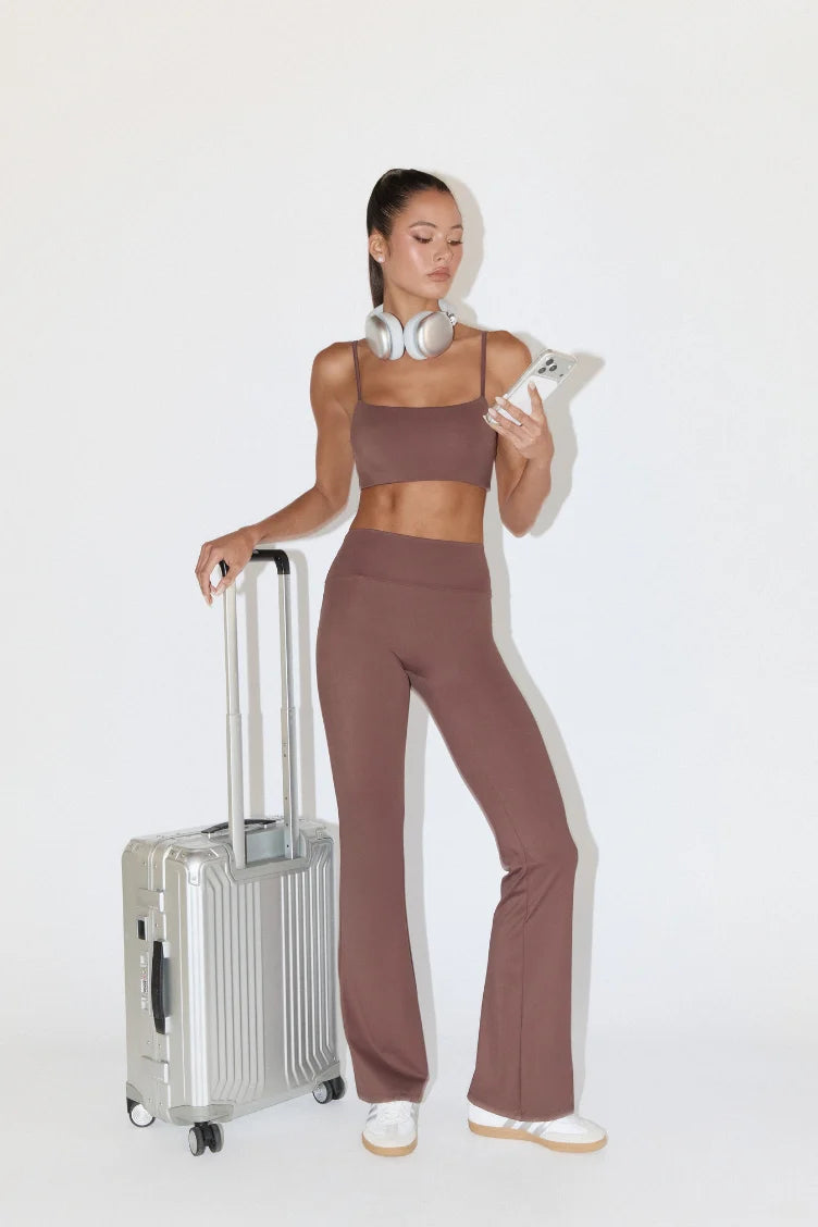 Aurora Pants - High Waist Flared Leggings in Cocoa Bean