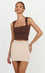 Isabel Mini Skirt - Mid Waist Knit Skirt in Mushroom