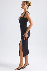 Sweetheart-Neck Midaxi Dress in Black