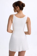 Modal Ruched A-Line Micro Mini Dress in White