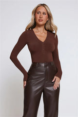 BASE Form Luxe Knit V Neck Long Sleeve Top Chocolate