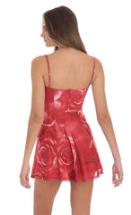 Rose Mesh Corset A-line Dress in Red