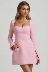 Sweetheart-Neck Structured Mini Dress in Soft Pink