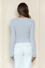 BASE Luxe Rib Button Front Long Sleeve Top Blue