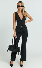 Gilmore Top - High Neck Longline Vest With Contrast Satin in Black