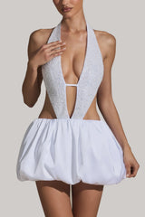Embellished Cut-Out Bubble Hem Mini Dress in White