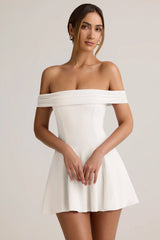 Modal Off-Shoulder A-Line Mini Dress in White