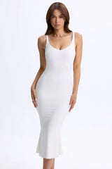 Modal Plunge Open-Back Midaxi Dress in White