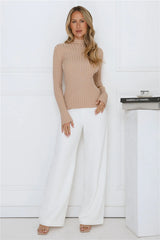 Daily Dream Ribbed Long Sleeve Top Beige