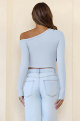 BASE Luxe Rib Off Shoulder Long Sleeve Top Blue